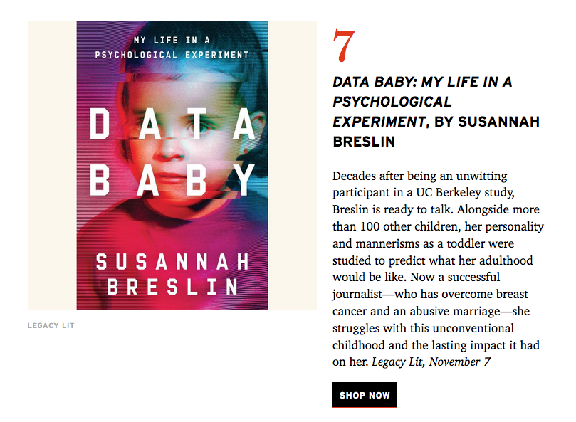 Knowledge Little one Is One particular of Alta Journal’s ‘11 New Books for November’ — SUSANNAH BRESLIN