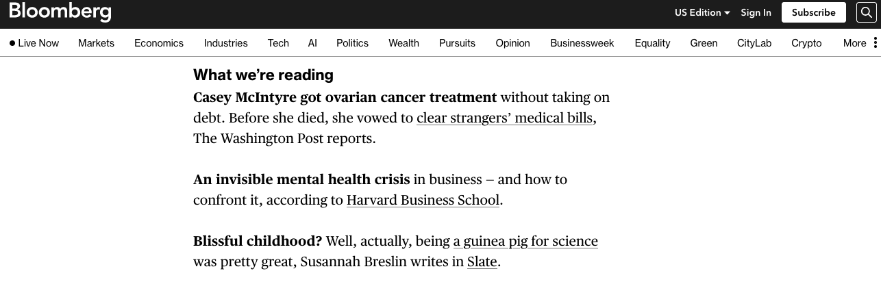 Knowledge Little one-Influenced Slate Essay Highlighted in Bloomberg — SUSANNAH BRESLIN
